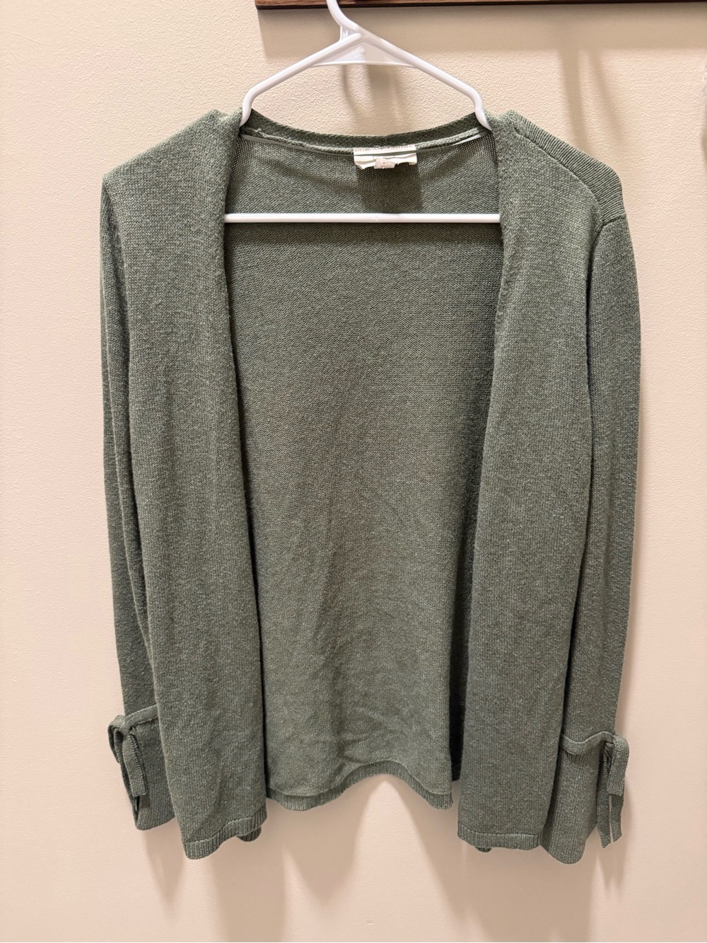 LOFT Olive Green Open-Front Women’s Cardigan with Tie Cuffs
